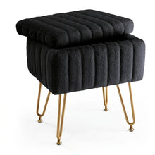 Load image into Gallery viewer, Casabay Vanity Stool Chair with Storage, Faux Fur Footstool Ottoman with Metal Legs & Anti-Slip Adjustable Feet for Bedroom, Dorm, Black