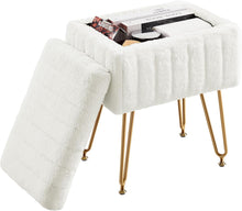 Load image into Gallery viewer, Casabay Vanity Stool Chair with Storage, Faux Fur Footstool Ottoman with Metal Legs & Anti-Slip Adjustable Feet for Bedroom, Entryway