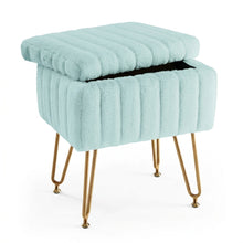 Load image into Gallery viewer, Casabay Vanity Stool Chair with Storage, Faux Fur Footstool Ottoman with Metal Legs & Anti-Slip Adjustable Feet for Bedroom, Dorm, Mint Green