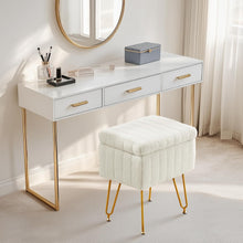 Load image into Gallery viewer, Casabay Vanity Stool Chair with Storage, Faux Fur Footstool Ottoman with Metal Legs & Anti-Slip Adjustable Feet for Bedroom, Entryway