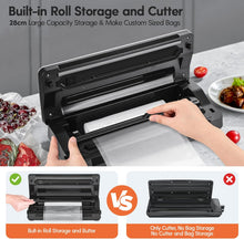 Load image into Gallery viewer, Vacuum Sealer Machine, Powerful 90kPa 120W Wide Seal All-in-1 Food Storage Sealer with 2 Bag Rolls and 5pcs Pre-cut Bags, Built-in Cutter, Bags Storage and Digital Countdown Display