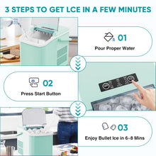 Load image into Gallery viewer, Casabay Ice Maker, Portable Countertop Ice Machine Quiet Cubes Makers with Ice Scoop, Basket and Handle Self-Cleaning, 9 Cubes in 6 Mins, 26.5lbs/24Hrs, 2 Sizes of Bullet Ice for Home Kitchen Party Office (Green)
