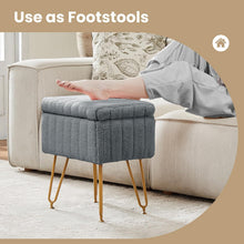 Load image into Gallery viewer, Casabay Vanity Stool Chair with Storage, Faux Fur Footstool Ottoman with Metal Legs & Anti-Slip Adjustable Feet for Bedroom, Entryway (Gray)