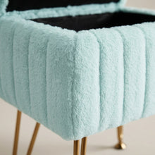 Load image into Gallery viewer, Casabay Vanity Stool Chair with Storage, Faux Fur Footstool Ottoman with Metal Legs & Anti-Slip Adjustable Feet for Bedroom, Dorm, Mint Green