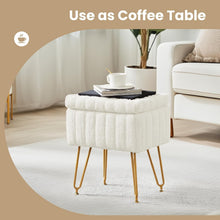 Load image into Gallery viewer, Casabay Vanity Stool Chair with Storage, Faux Fur Footstool Ottoman with Metal Legs & Anti-Slip Adjustable Feet for Bedroom, Entryway