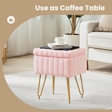 Load image into Gallery viewer, Casabay Vanity Stool Chair with Storage, Faux Fur Footstool Ottoman with Metal Legs & Anti-Slip Adjustable Feet for Bedroom, Entryway (Pink)