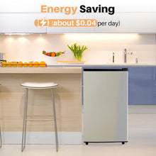 Load image into Gallery viewer, Casabay Mini Fridge with Freezer 3.2 Cu.Ft Compact Dorm Refrigerator for Kitchen, Office, Bedroom, Removable Glass Shelves Adjustable Thermostat Low Noise, 17.5" D x 17.7" W x 31.5" H (Silver)