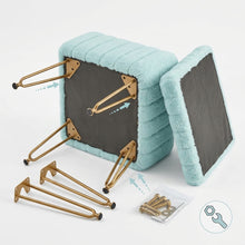 Load image into Gallery viewer, Casabay Vanity Stool Chair with Storage, Faux Fur Footstool Ottoman with Metal Legs & Anti-Slip Adjustable Feet for Bedroom, Dorm, Mint Green