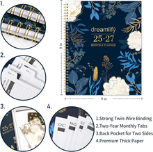 Load image into Gallery viewer, 2025-2027 Monthly Planner - 2 Year Monthly Planner/Calendar 2025-2027, Academic Planner 2025-2027, Jul 2025 - Jun 2027, 11" x 9", 24 Months, Tabs, Back Pocket, Holidays, Twin-Wire Binding, Note Pages
