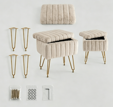 Load image into Gallery viewer, Casabay Vanity Stool Chair with Storage, Faux Fur Footstool Ottoman with Metal Legs &amp; Anti-Slip Adjustable Feet for Bedroom, Dorm, Camel
