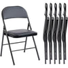 Casabay Folding Chairs Set of 4, Metal Foldable Chairs with Leather Padded Seat and Back, Stackable Heavy Duty Portable Chairs for Home, Office, Party, Indoor Outdoor Use