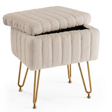 Load image into Gallery viewer, Casabay Vanity Stool Chair with Storage, Faux Fur Footstool Ottoman with Metal Legs &amp; Anti-Slip Adjustable Feet for Bedroom, Dorm, Camel
