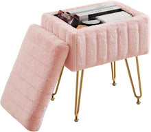 Load image into Gallery viewer, Casabay Vanity Stool Chair with Storage, Faux Fur Footstool Ottoman with Metal Legs &amp; Anti-Slip Adjustable Feet for Bedroom, Entryway (Pink)
