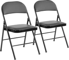Load image into Gallery viewer, Casabay Folding Chairs Set of 2, Metal Foldable Chairs with Leather Padded Seat and Back, Stackable Heavy Duty Portable Chairs for Home, Office, Party, Indoor Outdoor Use
