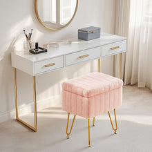 Load image into Gallery viewer, Casabay Vanity Stool Chair with Storage, Faux Fur Footstool Ottoman with Metal Legs &amp; Anti-Slip Adjustable Feet for Bedroom, Entryway (Pink)
