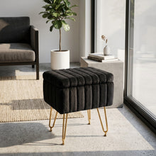 Load image into Gallery viewer, Casabay Vanity Stool Chair with Storage, Faux Fur Footstool Ottoman with Metal Legs &amp; Anti-Slip Adjustable Feet for Bedroom, Dorm, Black
