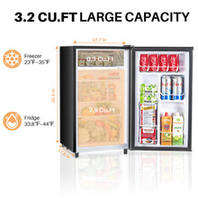 Load image into Gallery viewer, Casabay Mini Fridge with Freezer 3.2 Cu.Ft Compact Dorm Refrigerator for Kitchen, Office, Bedroom, Removable Glass Shelves Adjustable Thermostat Low Noise, 17.5" D x 17.7" W x 31.5" H
