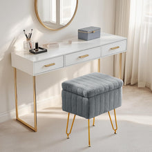Load image into Gallery viewer, Casabay Vanity Stool Chair with Storage, Faux Fur Footstool Ottoman with Metal Legs &amp; Anti-Slip Adjustable Feet for Bedroom, Entryway (Gray)
