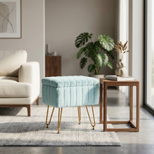 Load image into Gallery viewer, Casabay Vanity Stool Chair with Storage, Faux Fur Footstool Ottoman with Metal Legs &amp; Anti-Slip Adjustable Feet for Bedroom, Dorm, Mint Green
