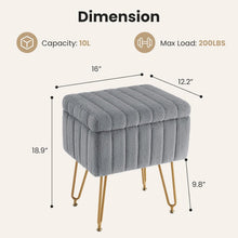 Load image into Gallery viewer, Casabay Vanity Stool Chair with Storage, Faux Fur Footstool Ottoman with Metal Legs &amp; Anti-Slip Adjustable Feet for Bedroom, Entryway (Gray)
