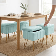 Load image into Gallery viewer, Casabay Vanity Stool Chair with Storage, Faux Fur Footstool Ottoman with Metal Legs &amp; Anti-Slip Adjustable Feet for Bedroom, Dorm, Mint Green
