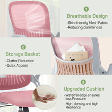 Load image into Gallery viewer, Casabay Office Chair, Ergonomic Mesh Desk Rolling Work Swivel Task Chairs with Flip-up Armrests, Comfortable Lumbar Support, for Home, Bedroom, Study, Pink
