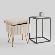 Load image into Gallery viewer, Casabay Vanity Stool Chair with Storage, Faux Fur Footstool Ottoman with Metal Legs &amp; Anti-Slip Adjustable Feet for Bedroom, Dorm, Camel
