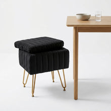 Load image into Gallery viewer, Casabay Vanity Stool Chair with Storage, Faux Fur Footstool Ottoman with Metal Legs &amp; Anti-Slip Adjustable Feet for Bedroom, Dorm, Black
