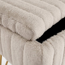 Load image into Gallery viewer, Casabay Vanity Stool Chair with Storage, Faux Fur Footstool Ottoman with Metal Legs &amp; Anti-Slip Adjustable Feet for Bedroom, Dorm, Camel
