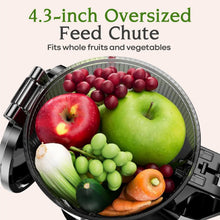 Load image into Gallery viewer, Cold Press Juicer, 200W Masticating Slow Juicer BPA Free 4.3" Large Feed Chute for Whole Fruits Vegetables with Upgraded Auger, Tritan Material, Juice Recipes, Silver
