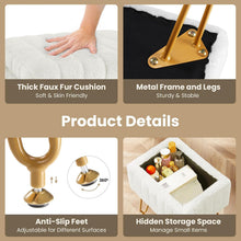 Load image into Gallery viewer, Casabay Vanity Stool Chair with Storage, Faux Fur Footstool Ottoman with Metal Legs &amp; Anti-Slip Adjustable Feet for Bedroom, Entryway
