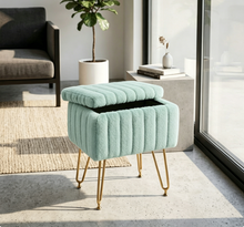 Load image into Gallery viewer, Casabay Vanity Stool Chair with Storage, Faux Fur Footstool Ottoman with Metal Legs &amp; Anti-Slip Adjustable Feet for Bedroom, Dorm, Mint Green
