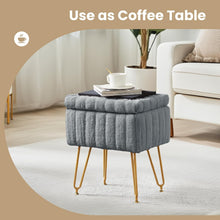 Load image into Gallery viewer, Casabay Vanity Stool Chair with Storage, Faux Fur Footstool Ottoman with Metal Legs &amp; Anti-Slip Adjustable Feet for Bedroom, Entryway (Gray)
