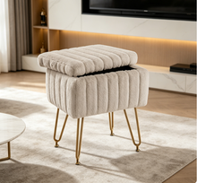Load image into Gallery viewer, Casabay Vanity Stool Chair with Storage, Faux Fur Footstool Ottoman with Metal Legs &amp; Anti-Slip Adjustable Feet for Bedroom, Dorm, Camel

