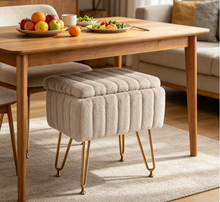 Load image into Gallery viewer, Casabay Vanity Stool Chair with Storage, Faux Fur Footstool Ottoman with Metal Legs &amp; Anti-Slip Adjustable Feet for Bedroom, Dorm, Camel
