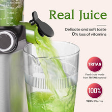 Load image into Gallery viewer, Cold Press Juicer, 200W Masticating Slow Juicer BPA Free 4.3" Large Feed Chute for Whole Fruits Vegetables with Upgraded Auger, Tritan Material, Juice Recipes, Silver
