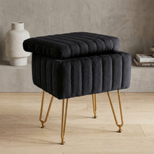 Load image into Gallery viewer, Casabay Vanity Stool Chair with Storage, Faux Fur Footstool Ottoman with Metal Legs &amp; Anti-Slip Adjustable Feet for Bedroom, Dorm, Black
