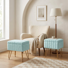Load image into Gallery viewer, Casabay Vanity Stool Chair with Storage, Faux Fur Footstool Ottoman with Metal Legs &amp; Anti-Slip Adjustable Feet for Bedroom, Dorm, Mint Green
