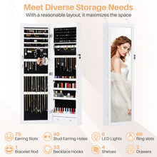 Load image into Gallery viewer, Jewelry Organizer Cabinet, 47.2-Inch Jewelry Armoire Wall or Door Mounted Lockable with Full-Length Mirror, 6 LEDs Large Capacity for Jewelry Storage
